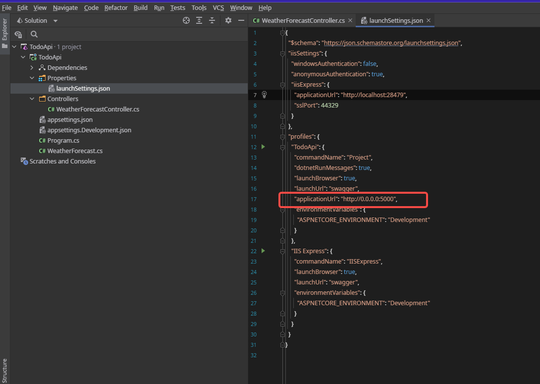 jetbrains rider launchSettings.json changed